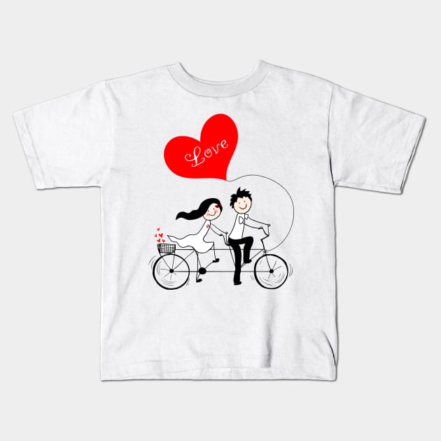 Cute couple riding tandem bicycle Kids T-Shirt by fears